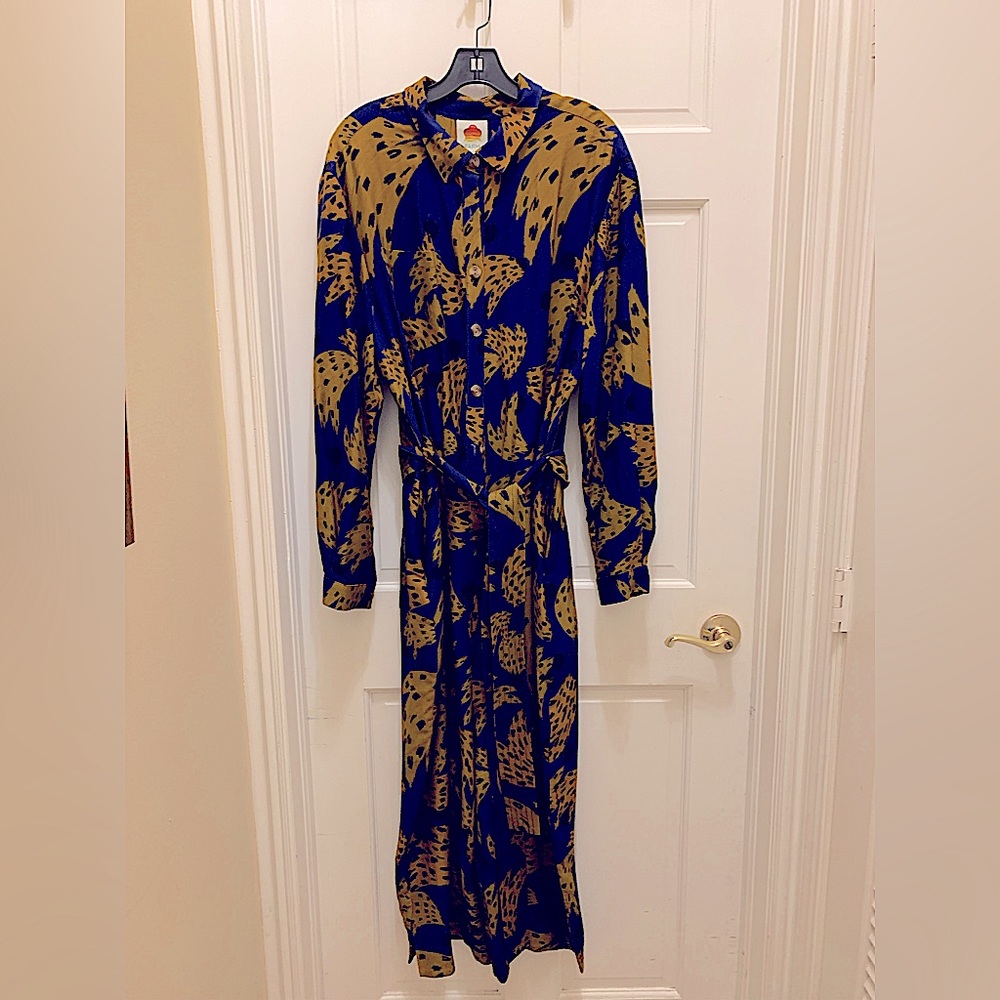 Farm rio Jumpsuit. Size Large blue and yellow